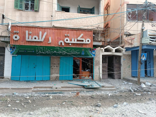 Part of the extensive destruction on University Street and Abu Al Kaas Junction