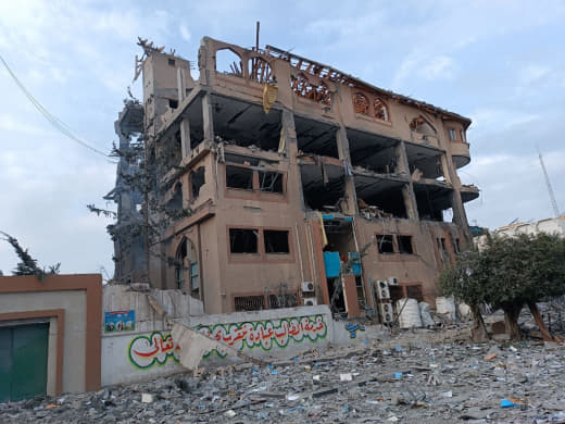 Part of the extensive destruction on University Street and Abu Al Kaas Junction