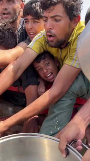 #Children #Gaza #Starving A child screams, nearly suffocating amid the crush at food distribution points… a scene that r