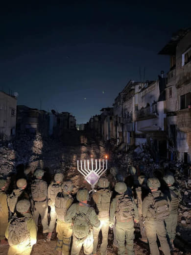 The Israeli army lights Hanukkah candles in the Tulkarm camp