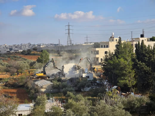 The house of citizen Samer Hamdiyeh was demolished in the village of Qalandiya, northwest of Jerusalem, under the pretex