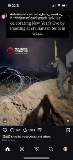 Posted 3 January 2026 on Instagram | Video of an Israeli soldier celebrating New Year's Eve by shooting at civilians in 