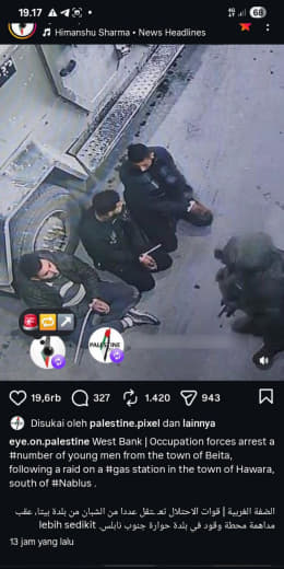 Occupation forces arrest a number of young men from the town of Beita Source : eye.on.palestine
