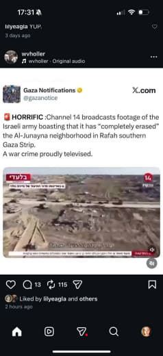Posted 11 January 2026 on Instagram | HORRIFIC :Channel 14 broadcasts footage of the Israeli army boasting that it has "