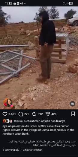 Village of Duma, nrar Nablus Source : eye.on.palestine An Israeli settler assaults a human rights activist in the villag