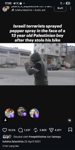 Source : Tufana.Falastina Israeli forces sprayed pepper spray in the face of a 13-year-old Palestinian boy after confisc