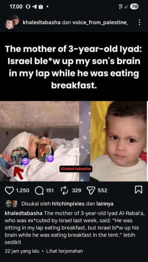 Posted 12 Feb 26 The mother of three-year-old Iyad Al-Rabai'a, who was killed by Israeli forces last week, said: “He was