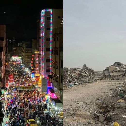 This is what Israel did to Gaza. This is the same street during Ramadan in the first picture and the second one it’s aft