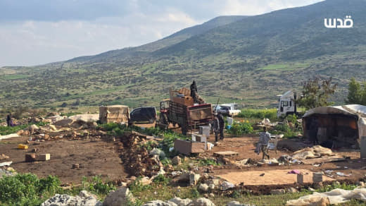 Six Palestinian families in the village of Al-Aqaba, east of Tubas in the occupied West Bank, dismantled their homes and