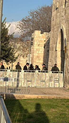 Israeli occupation forces deploy near Bab al-Sahira in Jerusalem, preventing Palestinians from accessing the Old City an