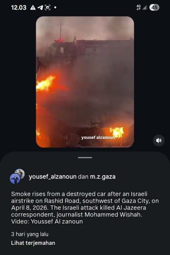 08 April 2026 Source : Yousef Alzanoon Smoke rises from a destroyed car after an Israeli airstrike on Rashid Road, south