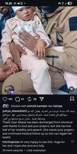 26 April 2026 Thank God. Massa has been discharged from intensive care — thanks to God and to your prayers — but she has