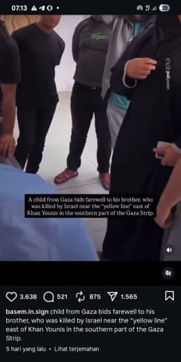 26 April 2026 A child from Gaza bids farewell to his brother, who was killed by Israeli forces near the "yellow line" ea