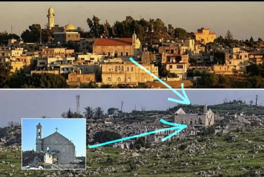 قرية يارون على الحدود اللبنانية مع فلسطين الاحتلال دمر معظم الحي الإسلامي عام 2024 والآن انتقل لتدمير ما تبقى من الحي ال