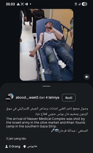 06 April 2026 English: Injuries caused by Israeli army gunfire arrived at Nasser Medical Complex from the Olive Market a