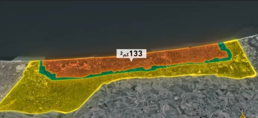 Israel kept expanding the yellow line area till the remaining land left for Palestinians in Gaza is almost now 133 Squar