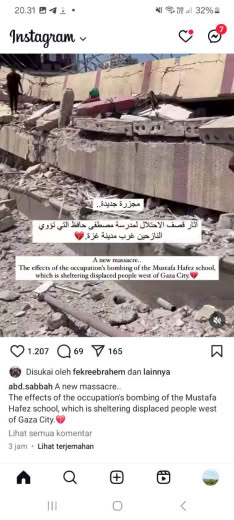 Mustafa Hafez School, West of Gaza City Posted at about 1.30pm Gaza time