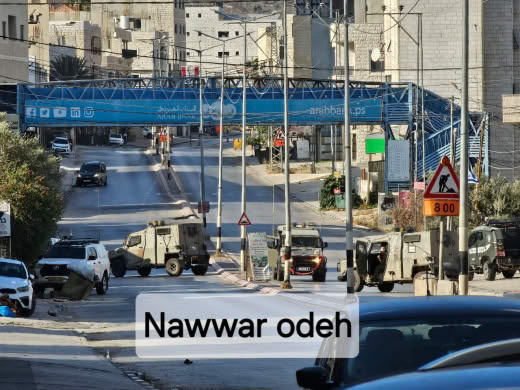 A picture now of the town of Huwwara, with its main street closed in both directions Follow || Damage to settlers' vehic