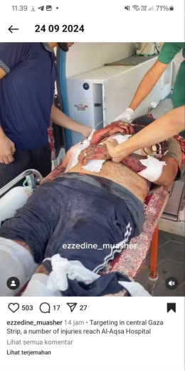 Happened at 24 09 2024 Posted at about 14 hours ago, about 05.10pm Gaza time, 24 09 2024
