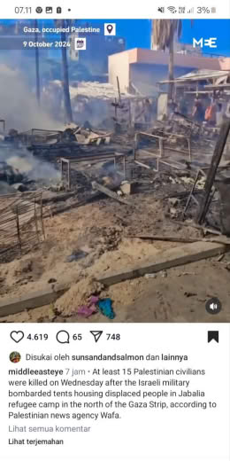Source : Middle eyes eye Media IG feed Date : October 9, 2024 Location : Jabalia Camp