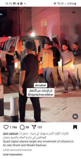 Location : Al Jalaa street and Seikh Radwan Date : 09 10 2024 Source : Gazan Journalist IG feed
