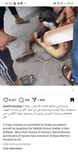 Source : Sami Assultan, Gazan Journalist IG feed Date : 10 10 2024 Location : Deir Al Balah