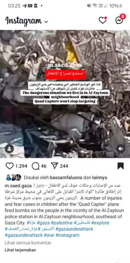 Date : 12 10 2024 Source : Gazan journalist IG feed Location : Al Zaytoun Neighborhood, South East of Gaza city