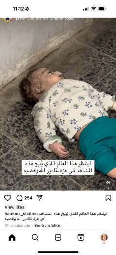Posted 3 December 2024 on Instagram | Let this world that allows these scenes in Gaza await God's decrees and wrath.