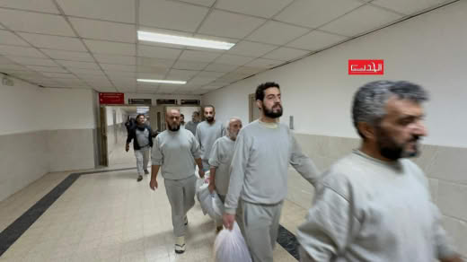 Pictures of released prisoners inside the European Hospital in Khan Yunis