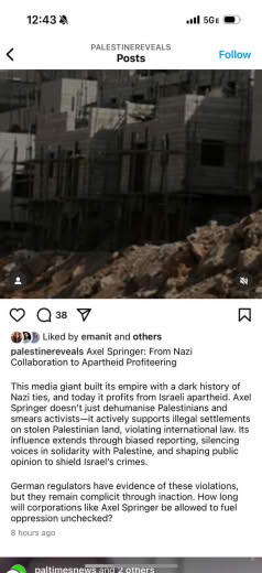 Posted 30 December 2024 on Instagram | Axel Springer: From Nazi Collaboration to Apartheid Profiteering This media giant
