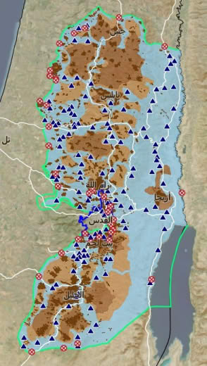 This is the West Bank and the Oslo statelet The blue color is Area C, which is under full Israeli control in accordance 