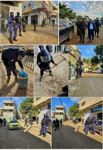Pictures from a campaign launched by the authorities in Al-Faraa camp yesterday to remove explosive devices that the res