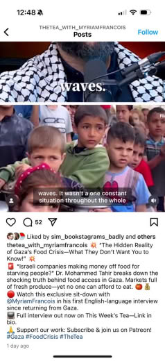 Posted 12 February 2025 on Instagram | "The Hidden Reality of Gaza's Food Crisis-What They Don't Want You to Know!” "Isr