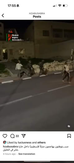 Posted 16 March 2025 on Instagram | Locals attack a Palestinian house in Jaber lane in Hebron.