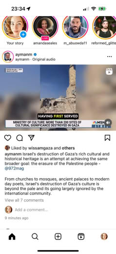 Posted 27 February 2024 on Instagram | Israel's destruction of Gaza's rich cultural and historical heritage is an attemp