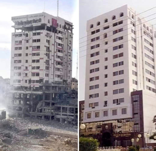 This is the Bank of Palestine building, founded in 1960 in Gaza City. This building was established in the most famous n
