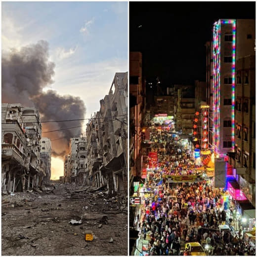 Last Ramadan and the current Ramadan from the same road and street - Jabalia, north of the Gaza Strip 🇵🇸
