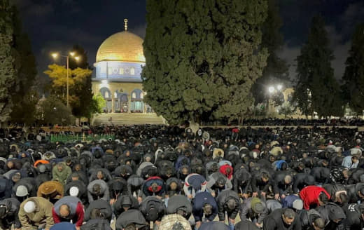 60 thousand worshipers perform the evening and Tarawih prayers in the blessed Al-Aqsa Mosque in Jerusalem, the capital o