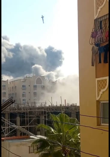 A view from the window.. American and Western missiles launched by the Israeli occupation at the homes of citizens in Ga