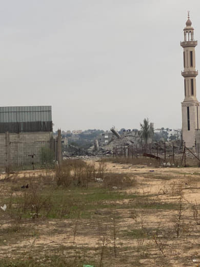 Destruction of Abu Al-Hussein Mosque in Nuseirat Camp in the central Gaza Strip.