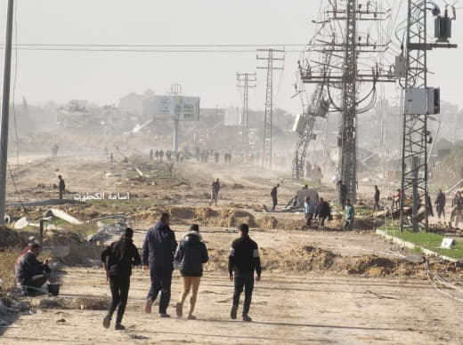 Salah El-Din Street near the Abu Holi Junction in the middle of the Gaza Strip after the occupation vehicles withdrew fr