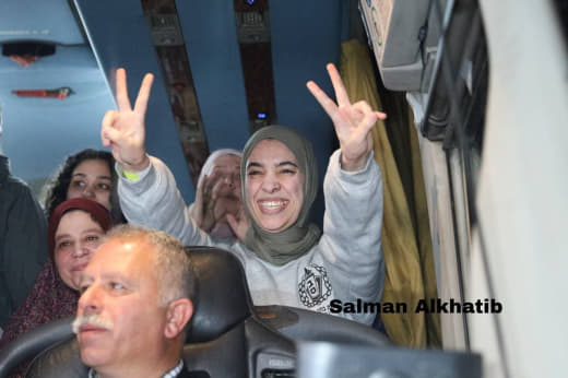 The smile of the women of Palestine, on their way home after being liberated from the prisons of the Zionist occupation 