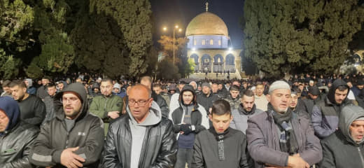 More than 70,000 Palestinians perform Tarawih prayers in the courtyards of the Blessed Al-Aqsa Mosque in Jerusalem, the 