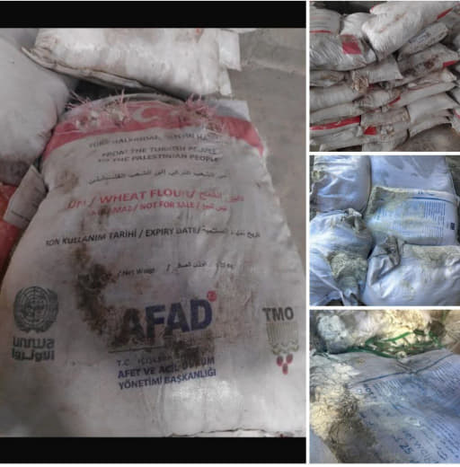 Warning to all the people of Gaza, the flour next to the World Food Program is spoiled and inedible. Here are 366 bags. 