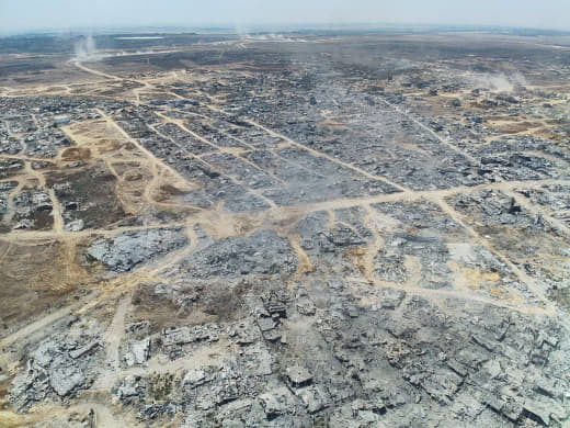 The Zionist occupation boasts of the destruction of the last house in the city of Beit Hanoun in the northern Gaza Strip