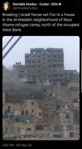 Israeli occupation forces burn Palestinian homes in Nour Shams refugee camp in the occupied West Bank city of Tulkarm