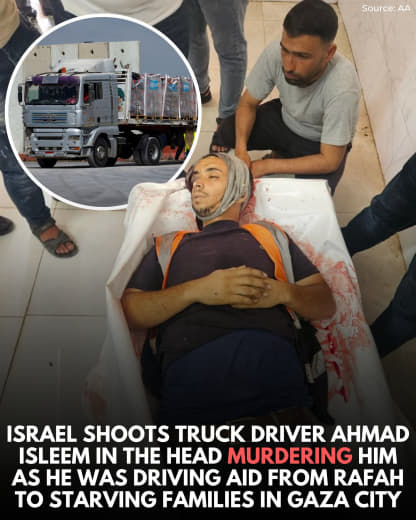 👤 WearThePeaceCo 📝 Ahmad Nasser Isleem, an aid truck driver, was shot in the head while inside his truck by Israeli forc