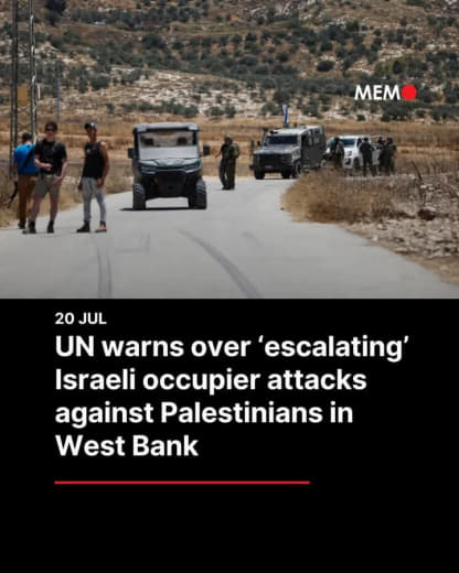 The UN on Monday warned against the “escalating” Israeli occupiers’ attacks on Palestinians living in the occupied West 