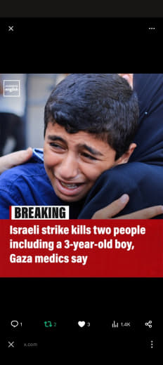 🔴 Israeli airstrike kills two Palestinians, including  a three-year-old child, in the central Gaza Strip, ⁠health offici