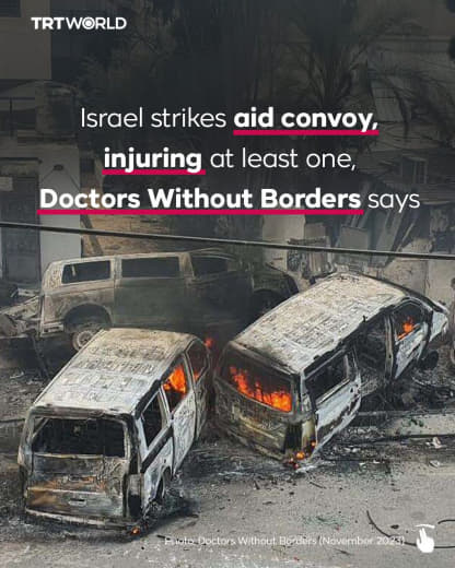 👤 trtworld 📝 Israel carried out a strike on a clearly identified aid convoy in besieged Gaza, injuring at least one huma
